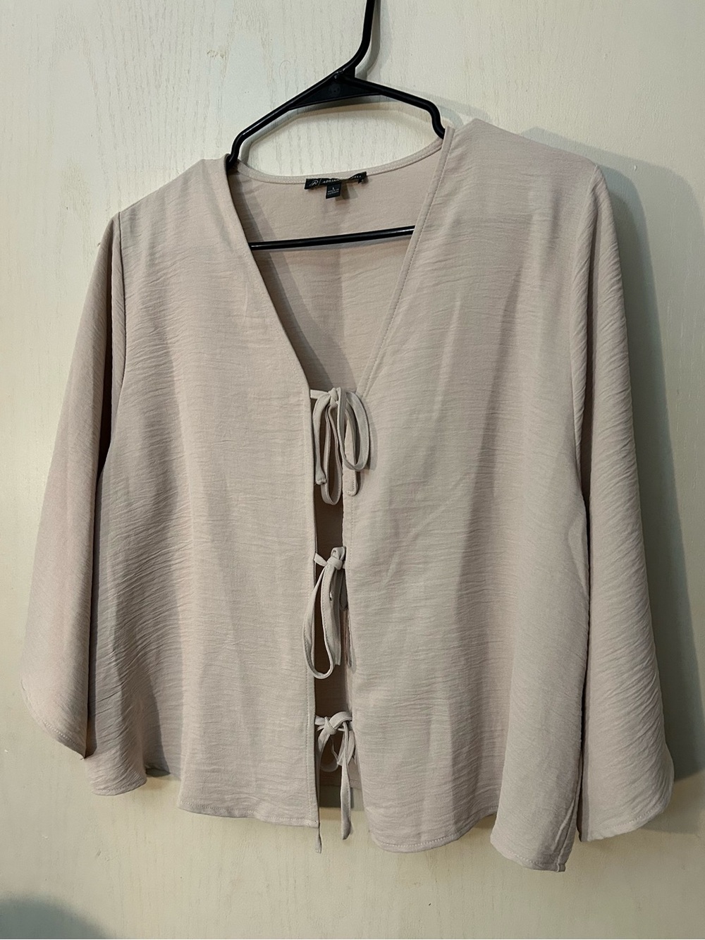 Adrianna Papell Tie Front Bell Sleeve Blouse Size L Beige